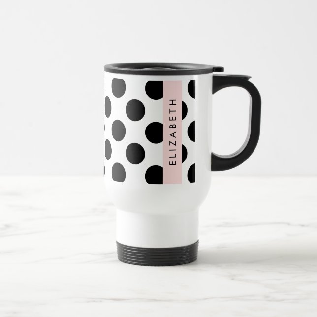 Taza De Viaje Puntos de Polka blancos y negros, punteados, tu no (Derecha)