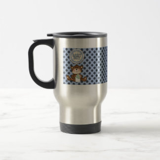 Taza De Viaje Puntos de Polka Negro sobre Azul con Oso de Teddy
