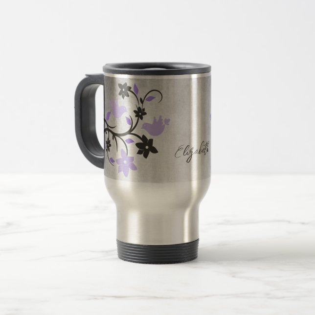 Taza De Viaje Purple Lovebirds Mug de viaje personalizado (Anverso izquierdo)