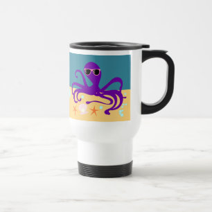 Taza De Viaje Púrpura Groovy Dibujo Animado Pulpo Diversión Arte