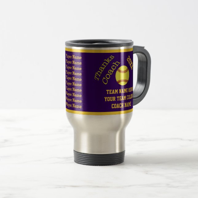 Taza De Viaje Púrpura oro regalo del coche del softball de los (Anverso derecho)