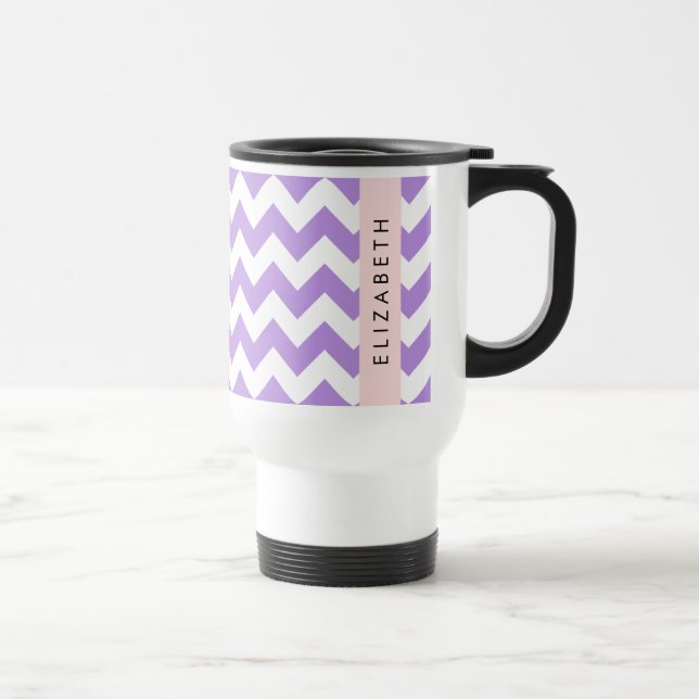 Taza De Viaje Púrpura Zigzag, Púrpura Chevron, Tu Nombre (Derecha)