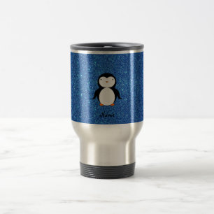 Taza De Viaje Purpurina azul personalizado del pingüino conocido