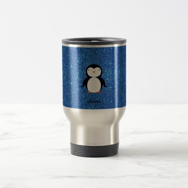 Taza De Viaje Purpurina azul personalizado del pingüino conocido (Centro)