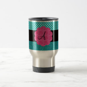 Taza De Viaje Purpurina de la turquesa del monograma