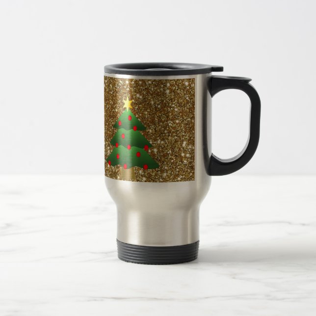 Taza De Viaje Purpurina de oro del árbol de Navidad (Derecha)