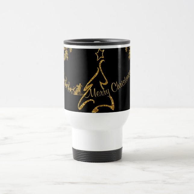 Taza De Viaje Purpurina de oro Feliz Navidad, Santa Claus (Centro)