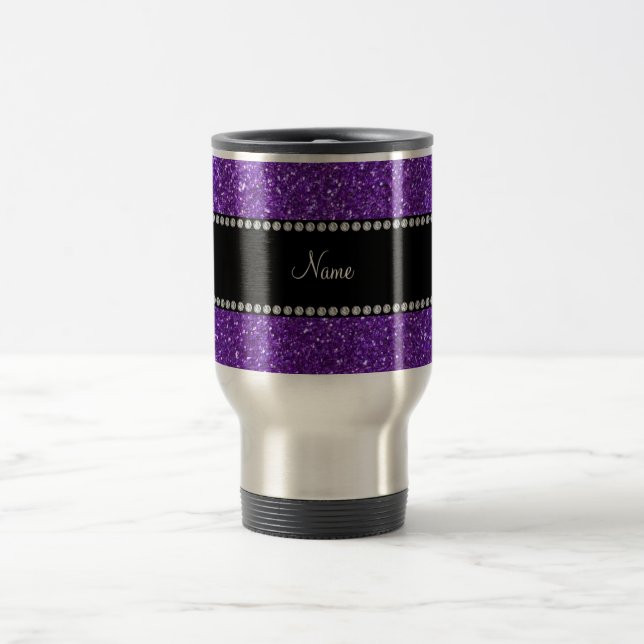 Taza De Viaje Purpurina púrpura conocido personalizado (Centro)