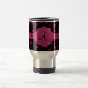 Taza De Viaje Purpurina rosado de los corazones del monograma