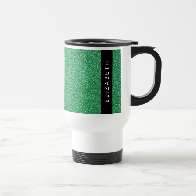 Taza De Viaje Purpurina verde, fondo Purpurina, nombre (Derecha)