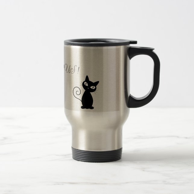 Taza De Viaje Purpurinoso de gato negro raro y caprichoso, guapo (Derecha)