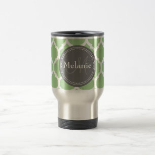 Taza De Viaje Quatrefoil verde y gris de salvia monogramada