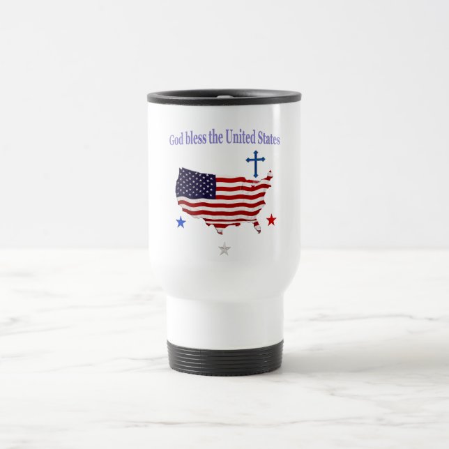 Taza De Viaje Que Dios bendiga a Estados Unidos (Centro)