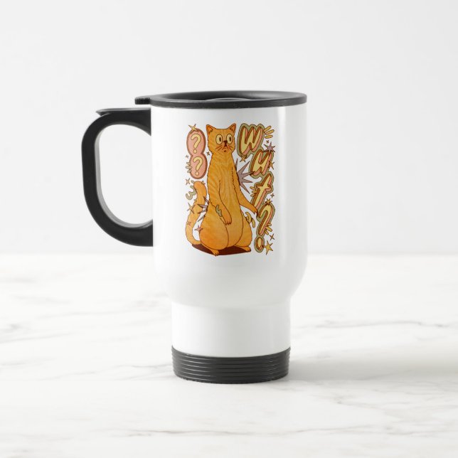 Taza De Viaje ¿Qué? / Un Ilustracion de gato Naranja (Izquierda)