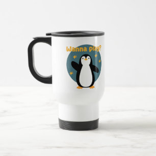 Taza De Viaje Quieres jugar pingüino ave lindo divertido Kawaii 