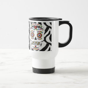 Taza De Viaje RAB Rockabilly Sugar Skull en Estampado de Cebra
