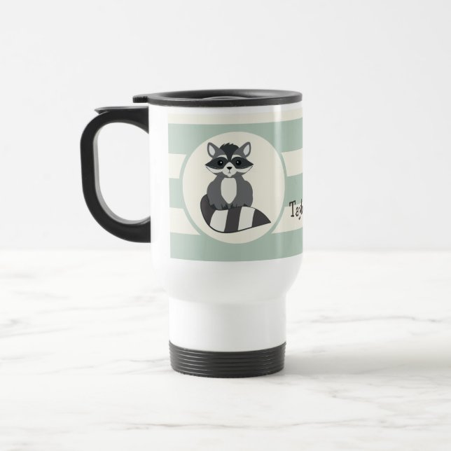 Taza De Viaje Raccoon de Woodland lindo; verde sabio claro (Izquierda)