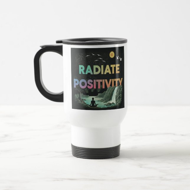 Taza De Viaje "Radiate Positive" Traje Café Mug. (Izquierda)