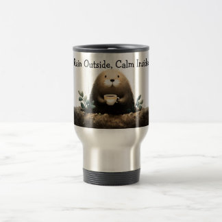 Taza De Viaje Rain outside, calm inside. Mole Drinking Coffee