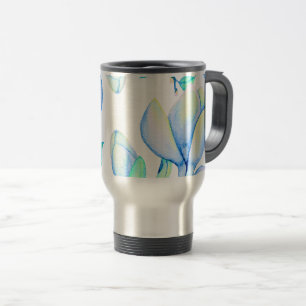 Taza De Viaje Rama de magnolia acuarela azul verde botánica