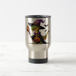 Taza De Viaje Raptor de Halloween lindo/bruja de dinosaurio