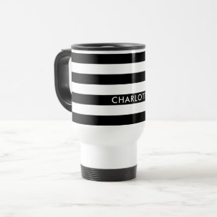 Taza De Viaje Raya blanco y negro de lujo personalizada de la