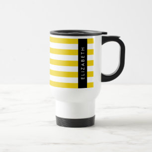 Taza De Viaje Rayas amarillas, patrón rayado, líneas, nombre