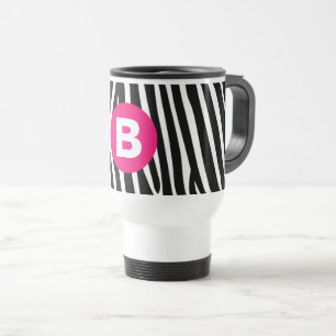 Taza De Viaje Rayas Clásicas de Cebra con Monograma Rosa Brillan