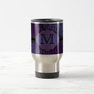 Taza De Viaje Rayas de cebra moradas y negras con monograma