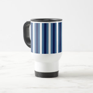 Taza De Viaje Rayas Náuticas Azul Marino Azul Ahumado Blanco Cru