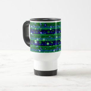 Taza De Viaje Rayas verdes azules con estrellas y gotas de lluvi