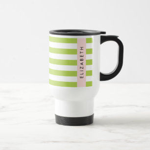 Taza De Viaje Rayas verdes, líneas, patrón rayado, nombre