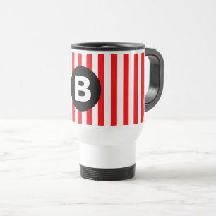 Taza De Viaje Rayas verticales blancas y rojas con monograma neg