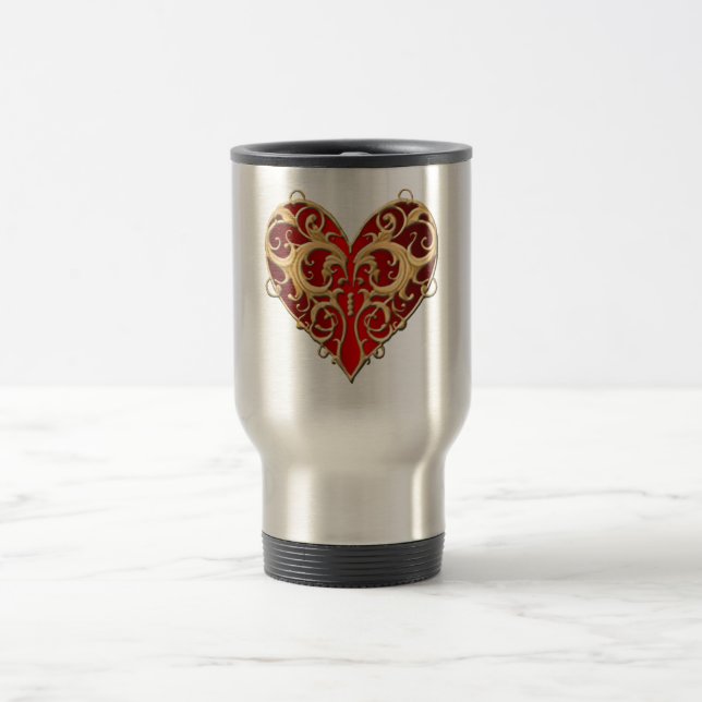 Taza De Viaje Red Filigree Heart Travel Mug (Centro)