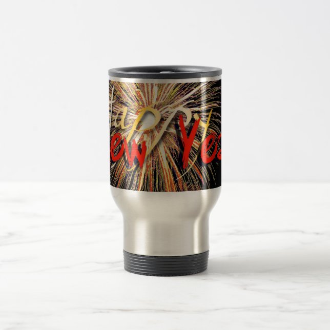 Taza De Viaje Red Fireworks Feliz Año Nuevo 2019 (Centro)