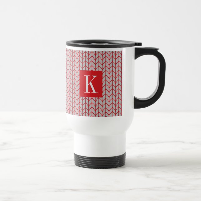 Taza De Viaje RED GRAY KNIT Travel Mug + Inicial II (Derecha)
