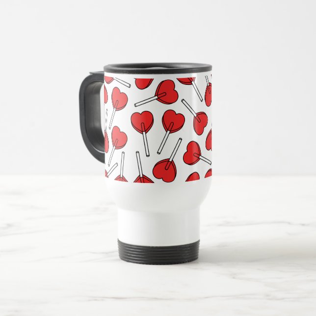 Taza De Viaje Red Lollipops, Heart Lollipops, Lollipop Pattern (Anverso izquierdo)