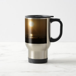 Taza De Viaje Reflexión sobre la puesta de sol en verano dorado 