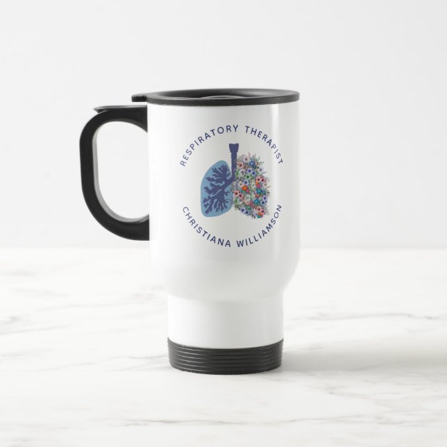 Taza De Viaje Regalo de pulmones florales de terapeuta respirato (Izquierda)