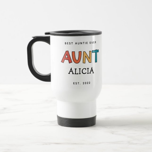 Taza De Viaje Regalo de tía Retro personalizado a la mejor tía d (Izquierda)