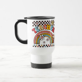 Taza De Viaje Regalo del profesor groovy boho arco iris tablero