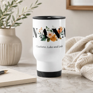 Taza De Viaje Regalo floral personalizado para Nana moderno