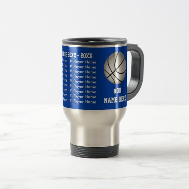 Taza De Viaje Regalos de Baloncesto Nocturno Azul y Plata (Anverso derecho)
