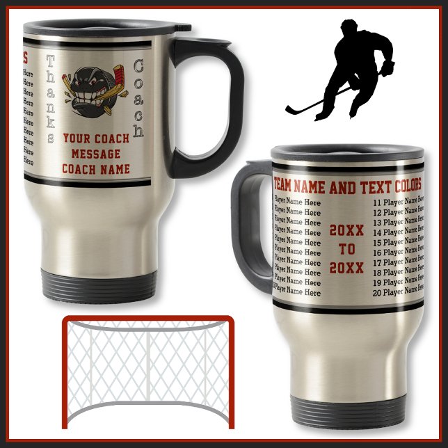 Taza De Viaje Regalos de nombres de todos los jugadores personal (Hockey Coach Gifts Ideas. Personalized, Hockey Mugs. All Player's Names, Team, Years, Coach Name.)