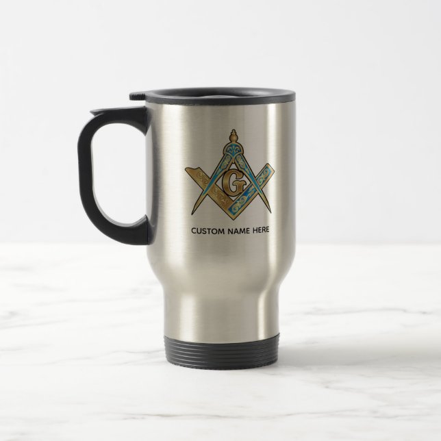 Taza De Viaje Regalos Freemason únicos | Brújula masónica de oro (Izquierda)