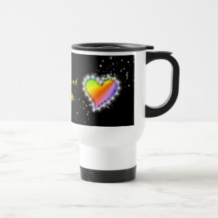 Taza De Viaje Regenbogen-Herz mit Sternchen auf schwarz