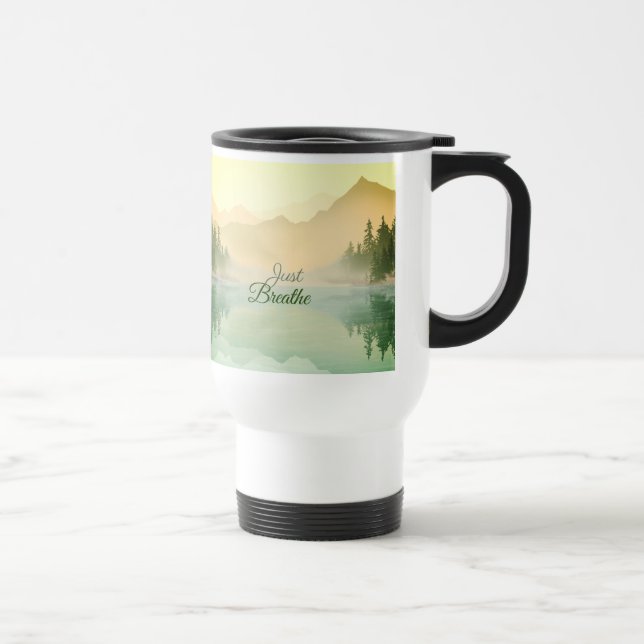 Taza De Viaje Respira la Selva de Montaña Dorada Verde (Derecha)
