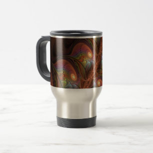Taza De Viaje Resumen fluorescente colorido Trippy Brown Fractal