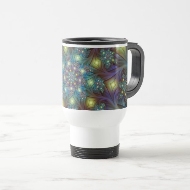 Taza De Viaje Resumen ilustrado brillante arte fractal púrpura V (Anverso derecho)