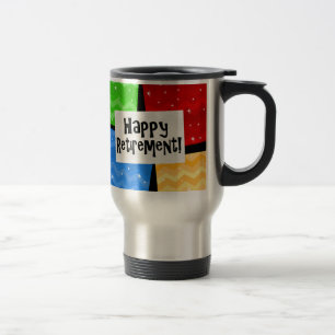 Taza De Viaje Retiro feliz, fiesta de los cuadrados del color
